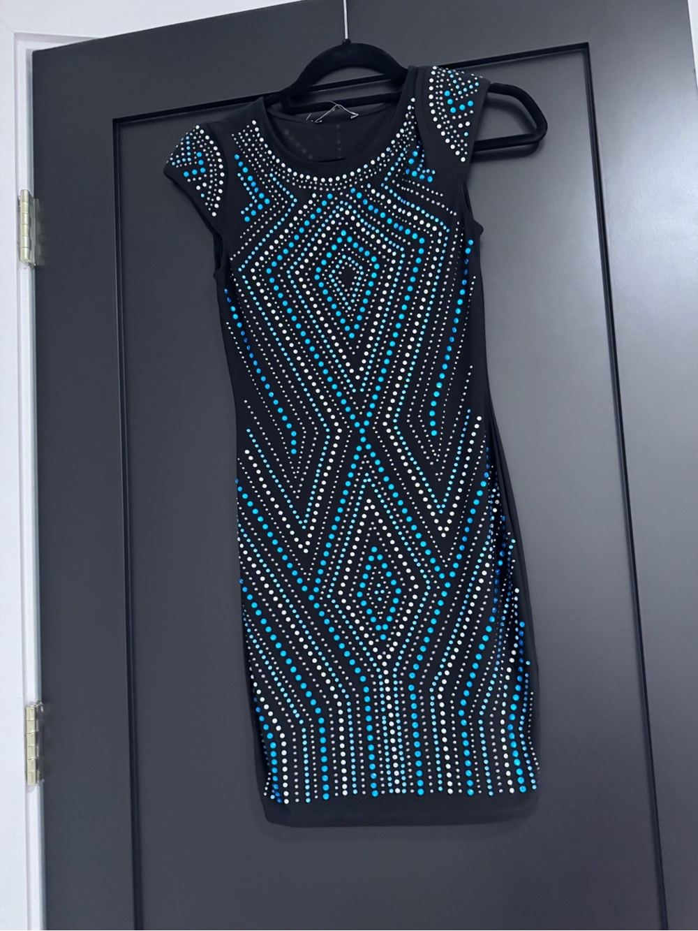 Arden B Black Mini Dress with Turquoise and Silver Studs